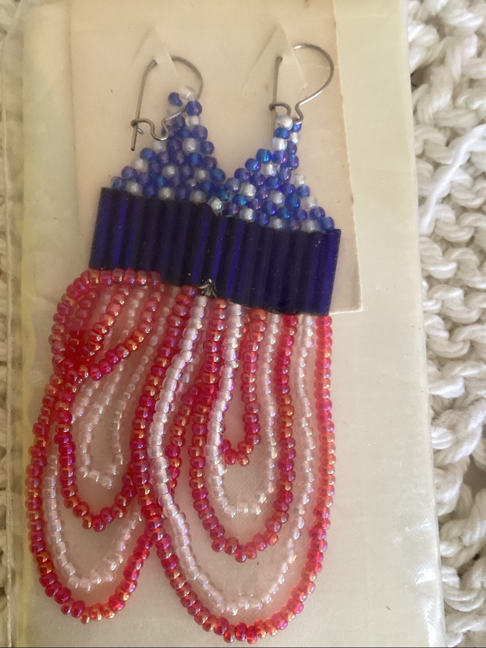 🇺🇸  Fourth of July EARRINGS PIERCED Patriotic FLAG Beaded